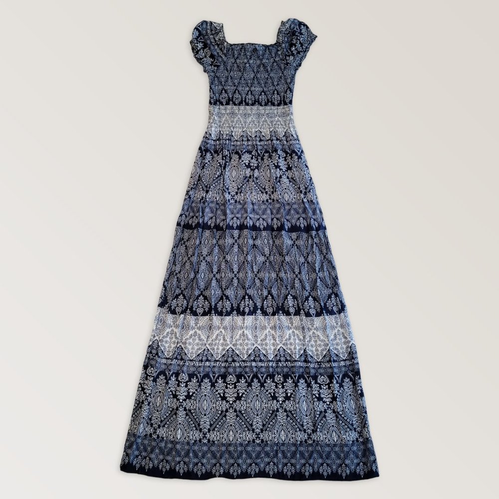 Cobalt Blue Summer Maxi Dress, Imperial Bohemian Sundress, Size S